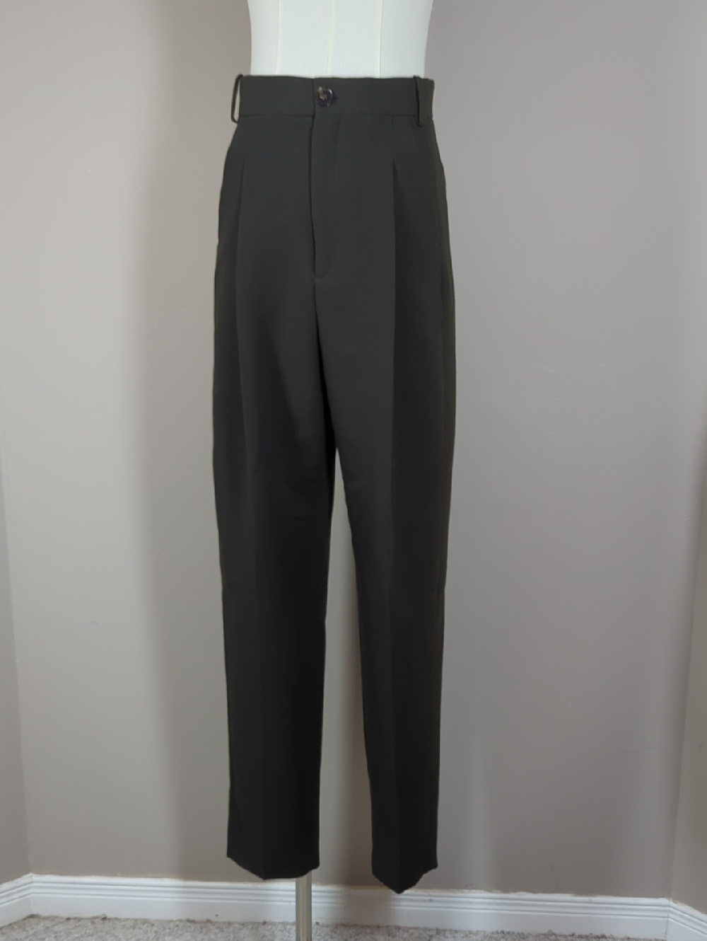 Zara Women's Dark Green Tapered Pants Trousers Xs Super High Risee